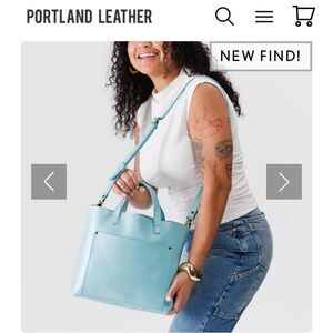 New Portland Leather Medium Crossbody Tote in “Cabo” (light blue)